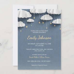 Whimsical Denim Blue Baby Shower Einladungskarte