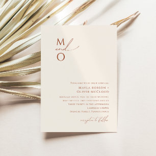 Whimsical Desert Beige Monogram-Hochzeit Einladung