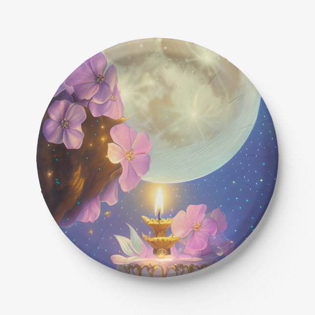 Whimsical Detasy Fantasy Moon Blume Pappteller (Vorderseite)