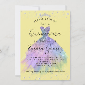 Whimsical Diamond Staub Quinceanera Einladung