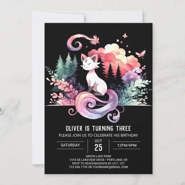 Whimsical Digital Cat Geburtstag Einladung (Vorderseite)