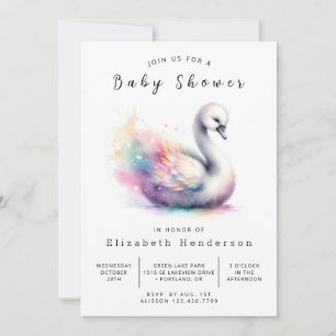 Whimsical Digital Swan Baby Dusche Einladung