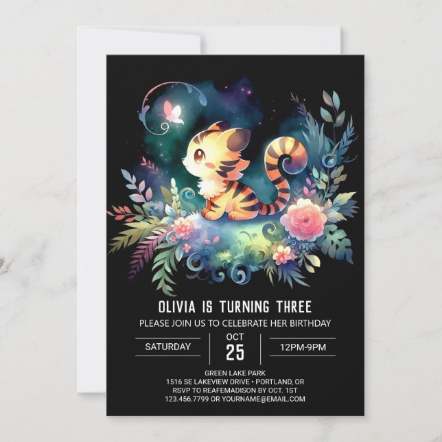 Whimsical Digital Tiger Geburtstag Einladung (Vorderseite)