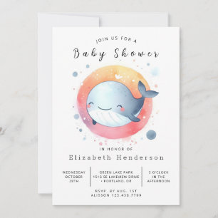Whimsical Digital Whale Baby Dusche Einladung