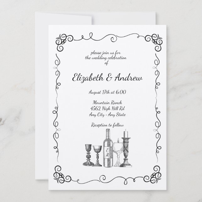 Whimsical Dinner Hochzeit Einladung (Vorderseite)