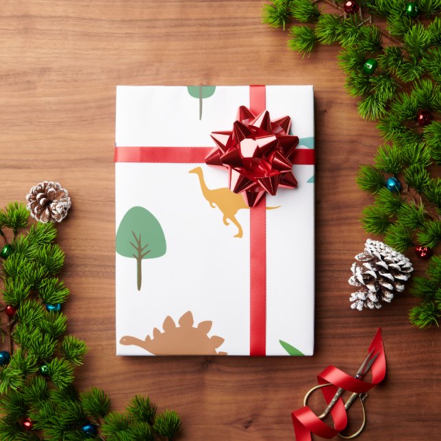 Whimsical Dino Forest Wrapping Paper für Kinder Geschenkpapier (Feiertagsgeschenk)