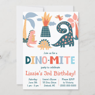 Whimsical Dino-Mite Dinosaur Themed Birthday Party Einladung