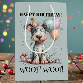 Whimsical Dog Watercolor Birthday Mittlere Geschenktüte