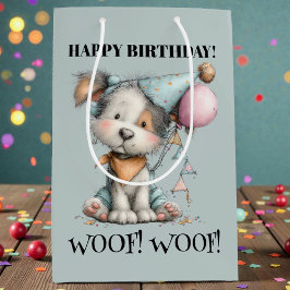 Whimsical Dog Watercolor Birthday Mittlere Geschenktüte