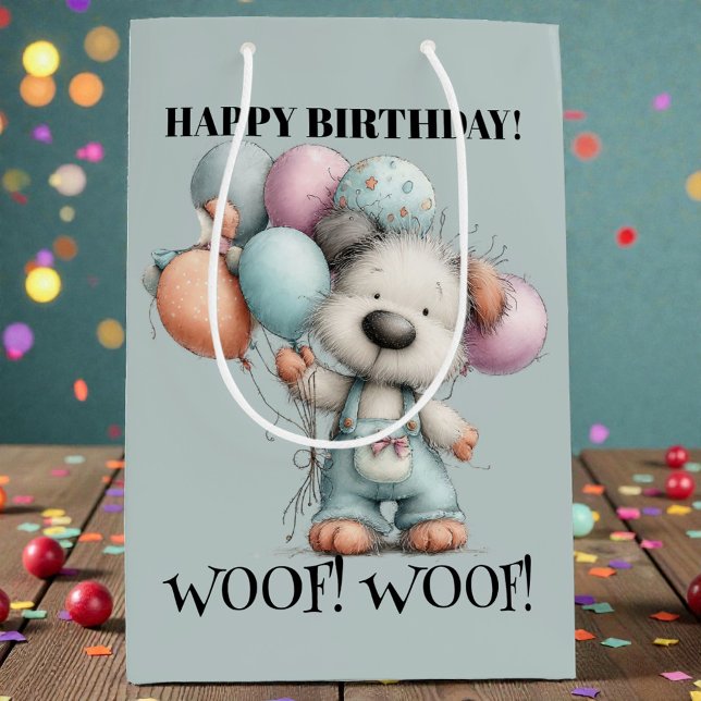 Whimsical Dog Watercolor Birthday Mittlere Geschenktüte (Von Creator hochgeladen)