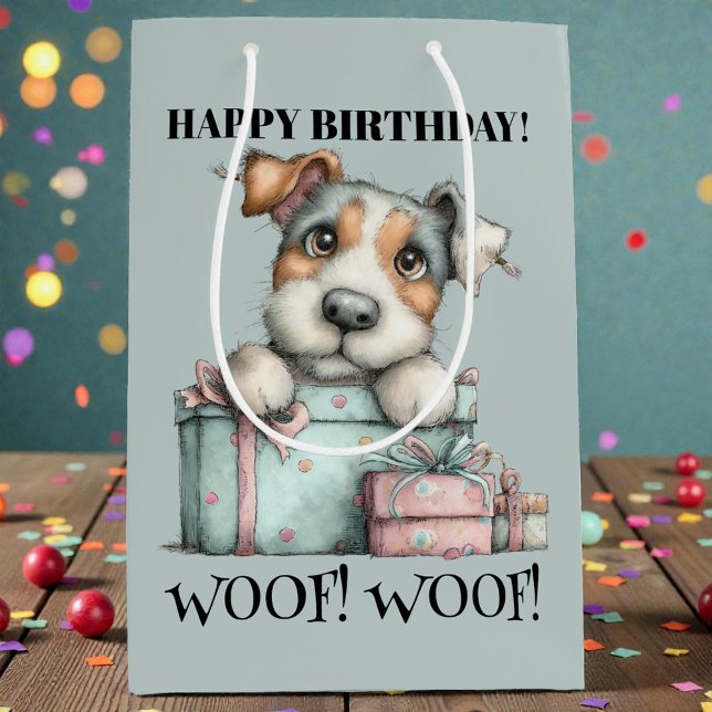 Whimsical Dog Watercolor Birthday Mittlere Geschenktüte (Von Creator hochgeladen)