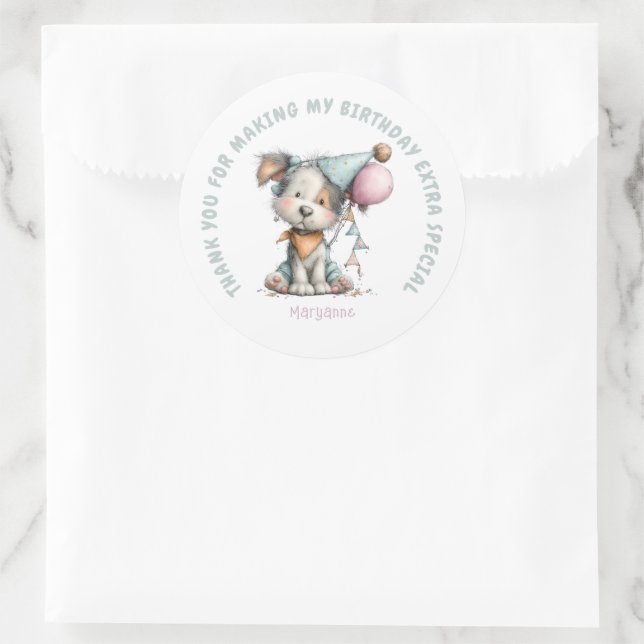 Whimsical Dog Watercolor Birthday Runder Aufkleber (Tasche)