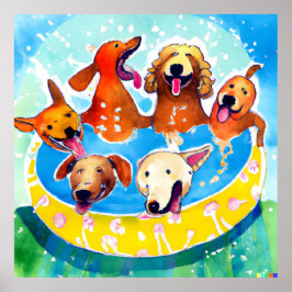 Whimsical Dogs Pool Party Square Poster
