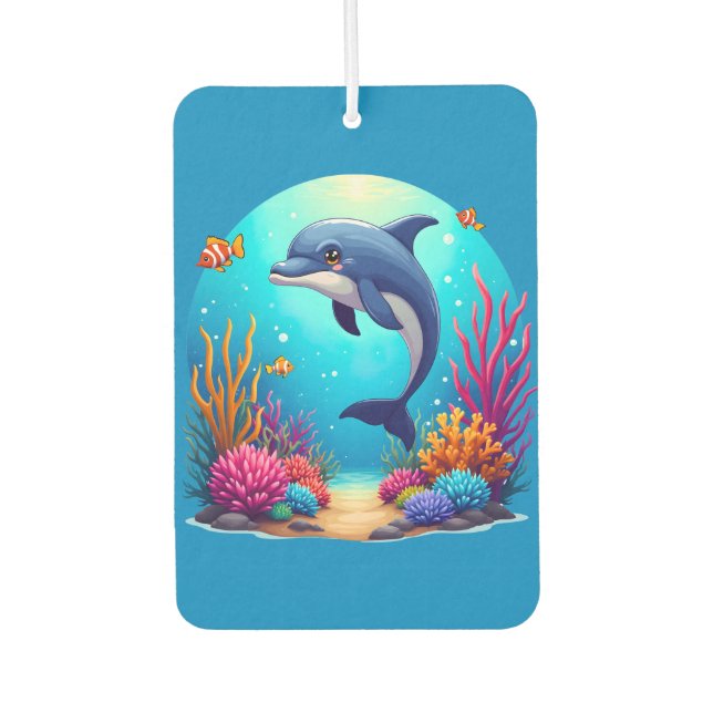 Whimsical Dolphin in einem lebendigen Korallenriff Autolufterfrischer (Vorderseite)