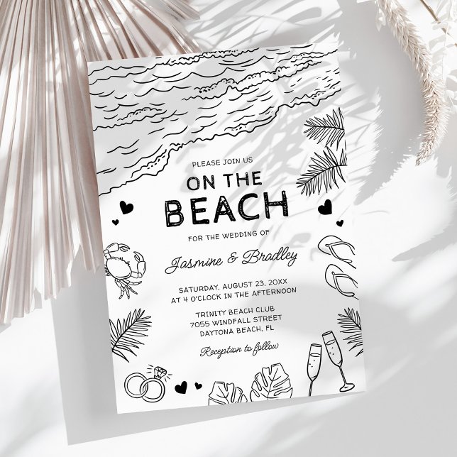 Whimsical Doodle Beach Hochzeit Einladung (Von Creator hochgeladen)