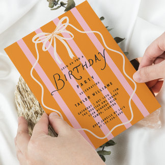 Whimsical Doodle Bow Stripes Simple Minimal Einladung