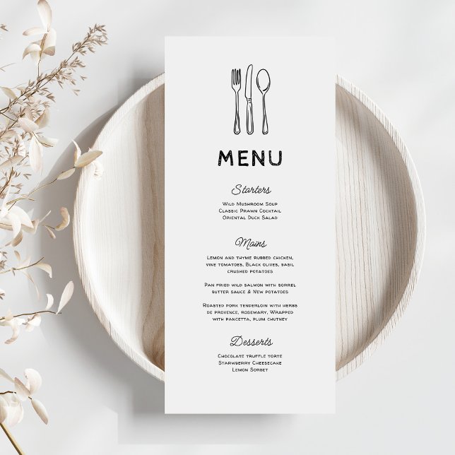 Whimsical Doodle Cutlery Wedding Menu Menükarte (Von Creator hochgeladen)