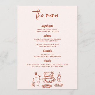 Whimsical Doodle Food Drawing Wedding Menükarte