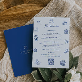 Whimsical Doodle French Blue Wedding Details Card Einladung