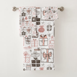 Whimsical Doodle Geschenke Zeichnend Rosa Weihnach Badhandtuch Set