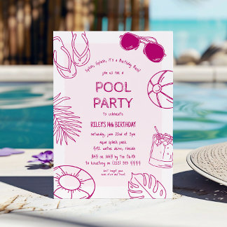 Whimsical Doodle Girl Pool Party Geburtstag Einladung