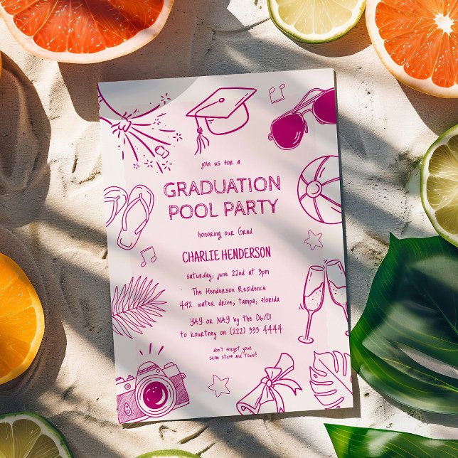 Whimsical Doodle Graduation Pool Party  Einladung (Von Creator hochgeladen)