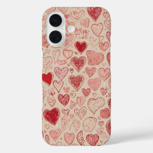 Whimsical Doodle Hearts iPhone 16 Hülle