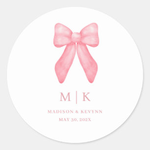 Whimsical Doodle Pink Bow Hochzeit Runder Aufkleber