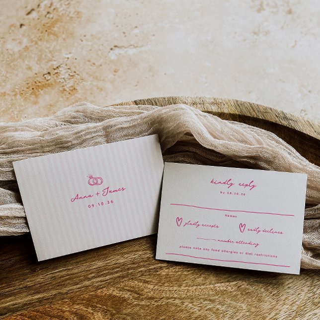Whimsical Doodle Pink Wedding RSVP Karte (Von Creator hochgeladen)