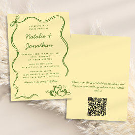 Whimsical Doodle Swans Bow Yellow QR Code Hochzeit Einladung