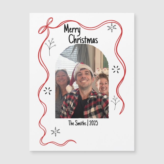 Whimsical Doodle Weihnachtskarte mit Foto Magnetkarte (Vorderseite)