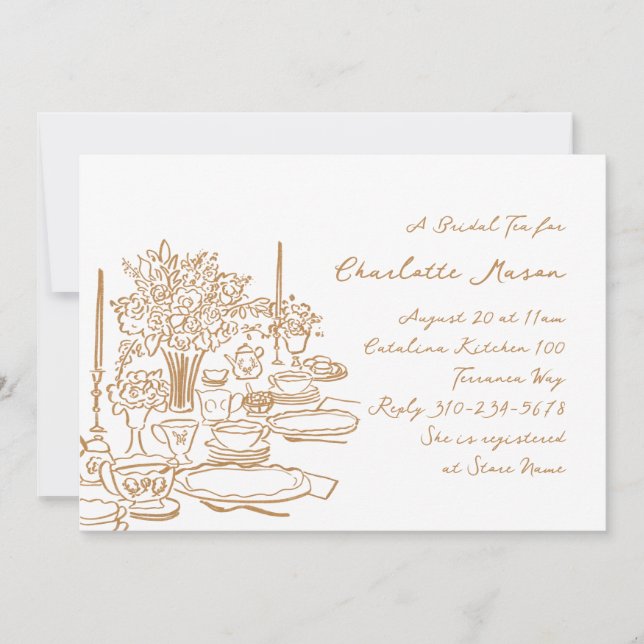 Whimsical Doodle Zeichnend Tee-Party-Brautparty Einladung (Vorderseite)