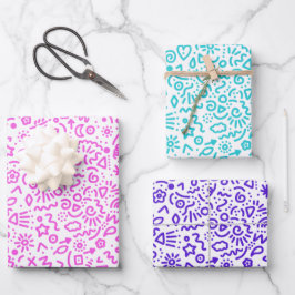 Whimsical Doodles farbiges Wrapping Paper Geschenkpapier Set