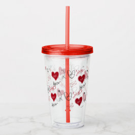 Whimsical Doodles Hand Drawn Valentines Day  Acryltrinkbecher