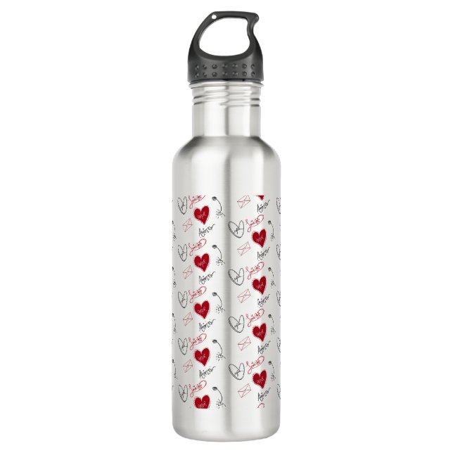 Whimsical Doodles Hand Drawn Valentines Day  Edelstahlflasche (Vorderseite)
