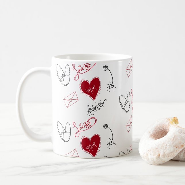 Whimsical Doodles Hand Drawn Valentines Day  Kaffeetasse (Mit Donut)
