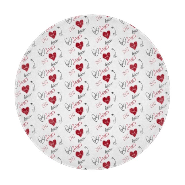 Whimsical Doodles Hand Drawn Valentines Day  Schneidebrett (Vorderseite)