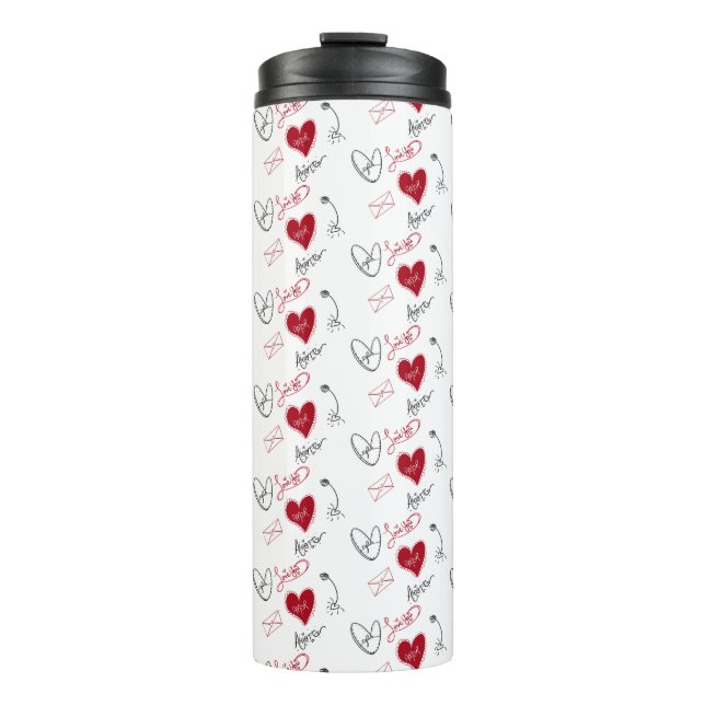 Whimsical Doodles Hand Drawn Valentines Day  Thermosbecher (Vorderseite)