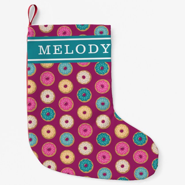 Whimsical Doughnut Pattern auf Lila Kleiner Weihnachtsstrumpf (Vorderseite)