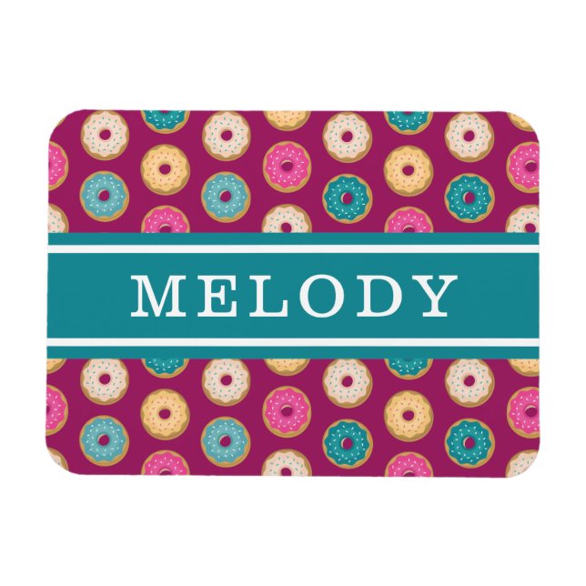 Whimsical Doughnut Pattern auf Lila Magnet (Horizontal)