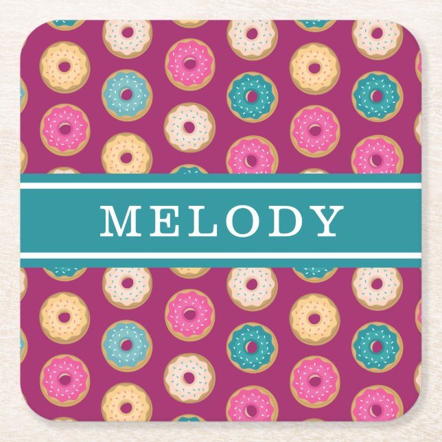 Whimsical Doughnut Pattern auf Lila Rechteckiger Pappuntersetzer (Vorderseite)