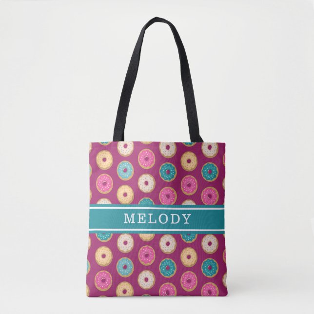 Whimsical Doughnut Pattern auf Lila Tasche (Vorderseite)