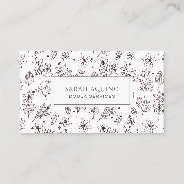 Whimsical Doula Blume Muster Business Card Visitenkarte (Vorderseite)