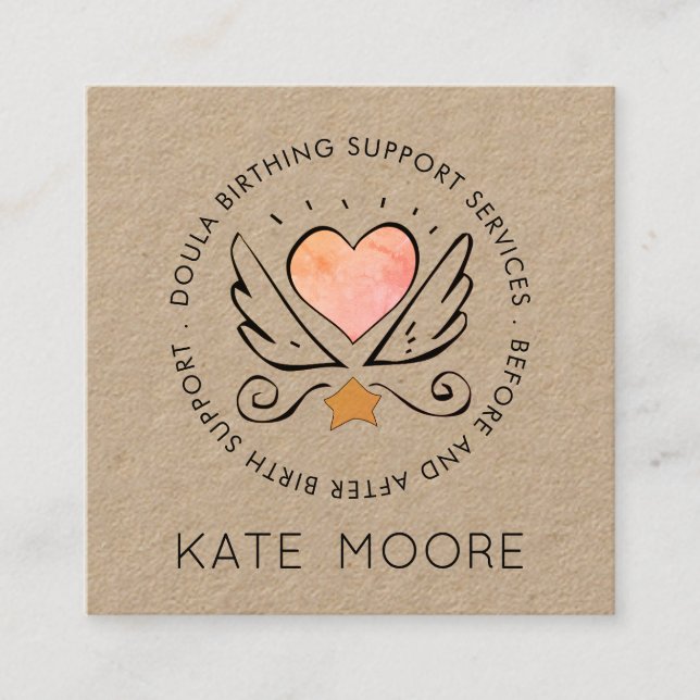 Whimsical Doula Kraft Birth Coach Quadratische Visitenkarte (Vorderseite)