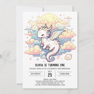 Whimsical Dragon 1. Geburtstag Einladung