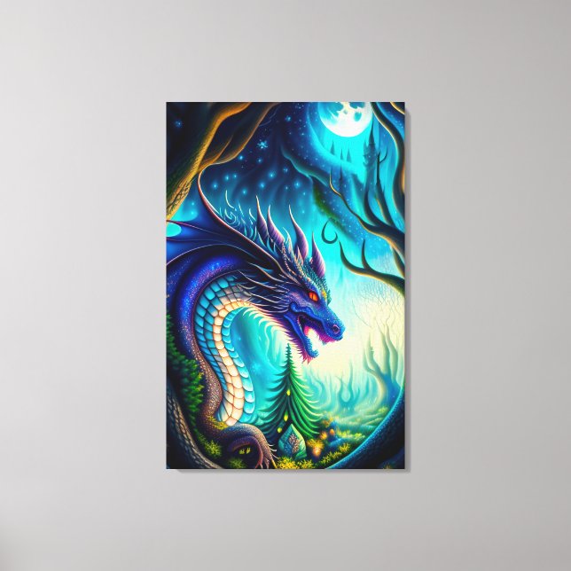 Whimsical Dragon and Moon Canvas Print Leinwanddruck (Vorderseite)