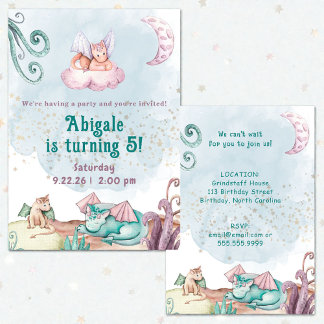 Whimsical Dragon Animal Birthday Invitation Einladung