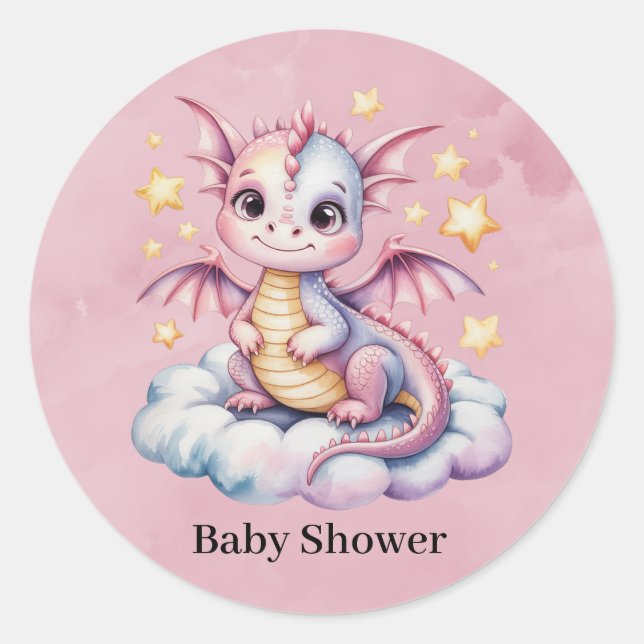 Whimsical Dragon auf einer Wolkendusche Runder Aufkleber (Vorderseite)