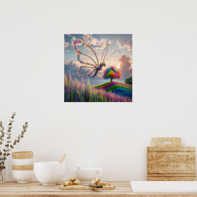 Whimsical Dragon Butterfly in Bloom: kompliziert Poster (Küche)