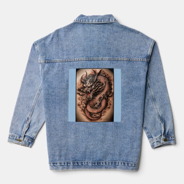 "Whimsical Dragon Dreamscape T-Shirt" Jeansjacke (Rückseite)